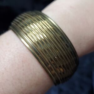Bronze Cuff Bangle Bracelet 2.5" 1" Wide Vintage Boho Bohemian Striped